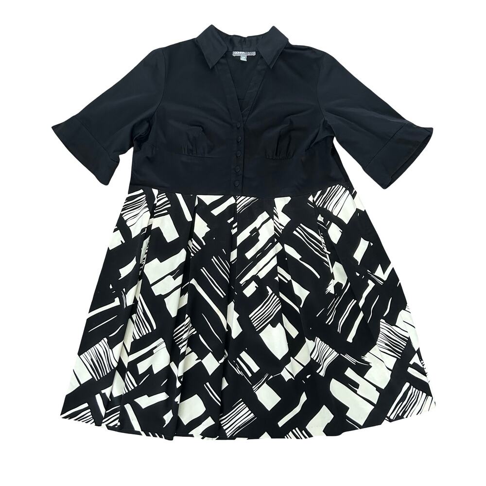 Donna Ricco 1/2 Sleeve Midi Black White A Line Pleated Dress Plus Sz 22 3X - Picture 2 of 5